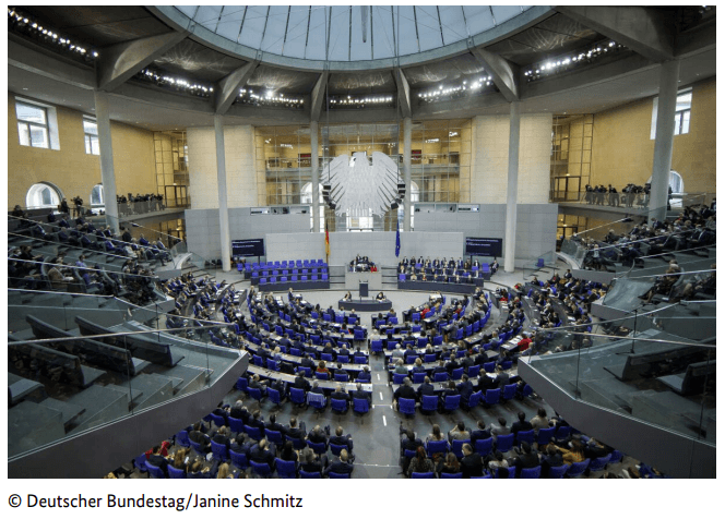 Which symbol is visible in the plenary chamber of the German Bundestag?
